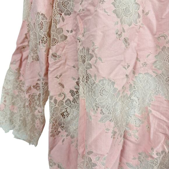 Linea by Louis Dell'Olio Pink Lace Sheer 3/4 Sleeve Womens Top Shirt sz 14 - Picture 6 of 16